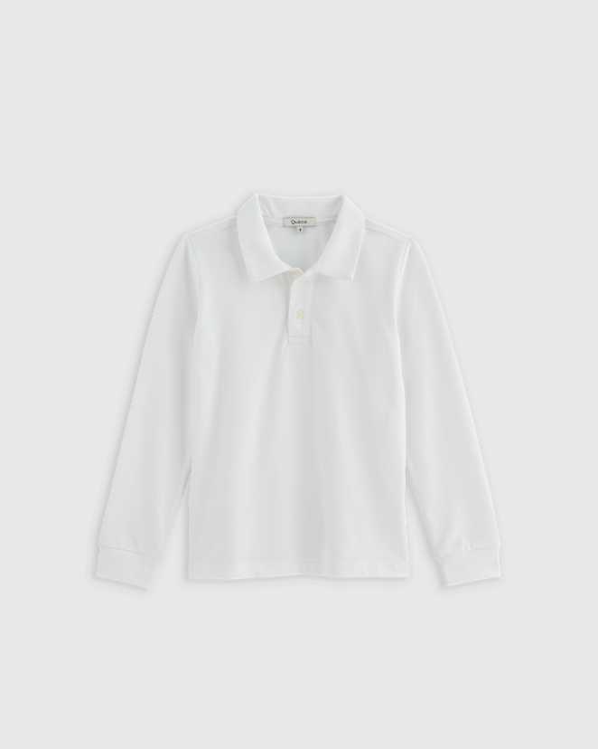 White Organic Cotton Long Sleeve Pique Polo