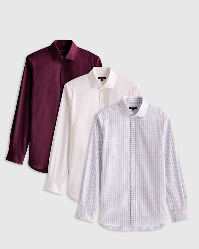 Barolo Burgundy Organic Cotton Stretch Twill Dress Shirt 3 Pack Bundle