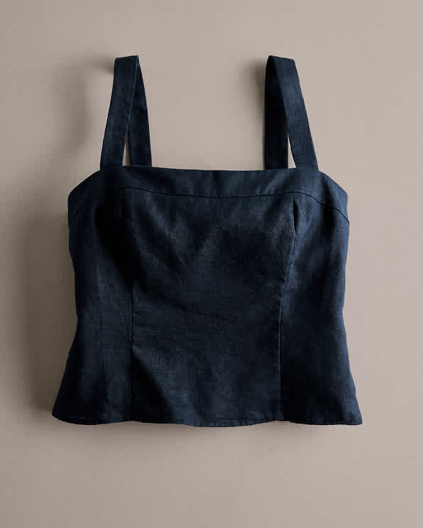 Black 100% European Linen Fitted Tank