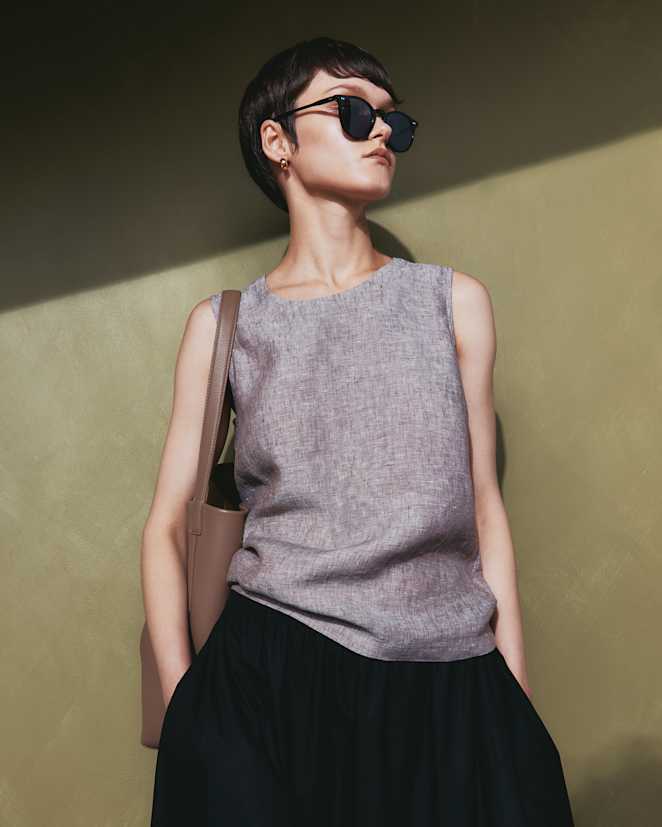 Taupe Brown Chambray Débardeur 100 % lin européen