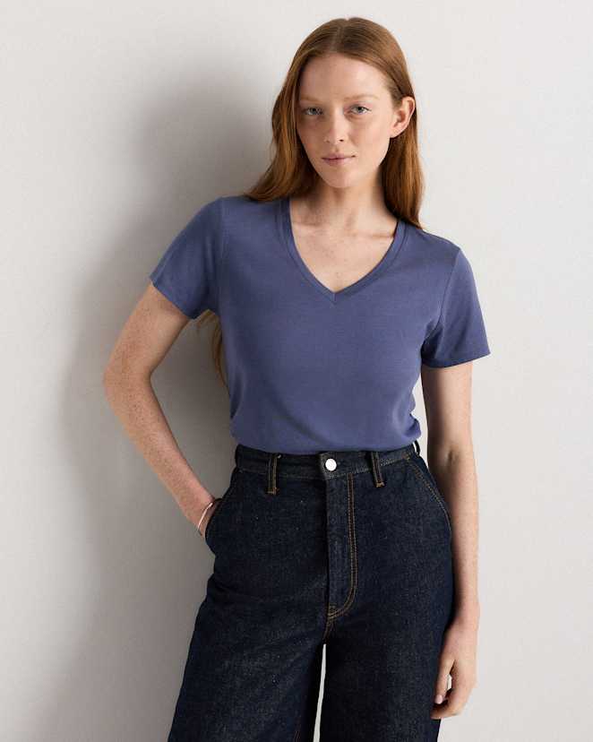 Storm Blue Cotton Modal V-Neck Tee