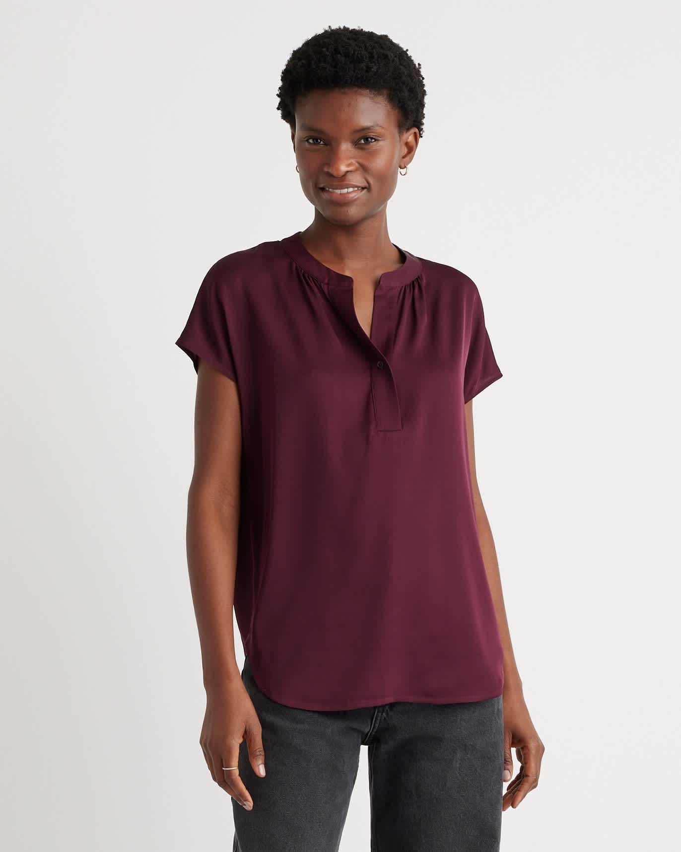 wine-tasting-red Washable Stretch Silk Dolman Sleeve Blouse