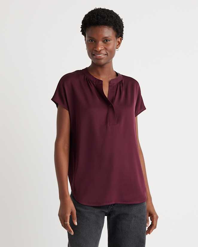 Wine Tasting Red Washable Stretch Silk Dolman Sleeve Blouse