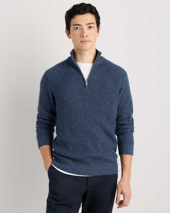 Navy Marl Mongolian Cashmere Fisherman Quarter Zip Sweater