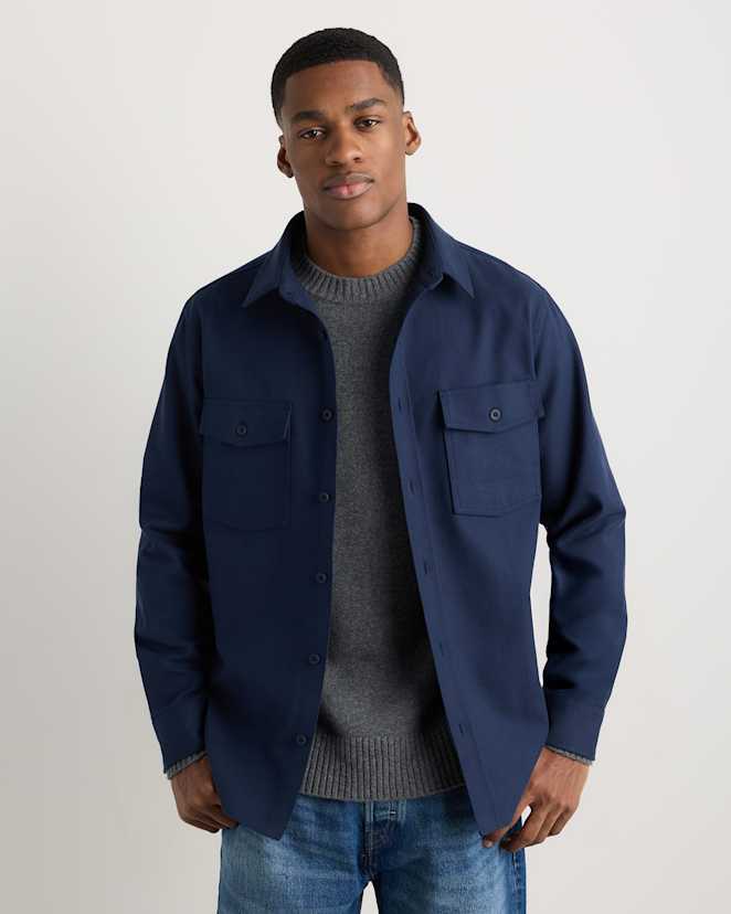 Deep Navy Brushed Cotton Wool Utility Overshirt