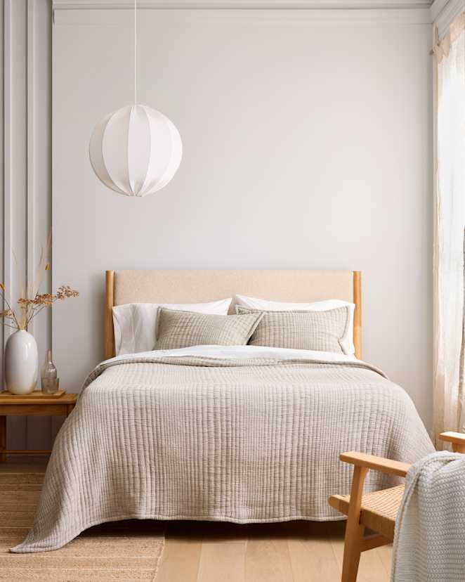 Taupe Organic Cotton Channel Stitch Coverlet Set