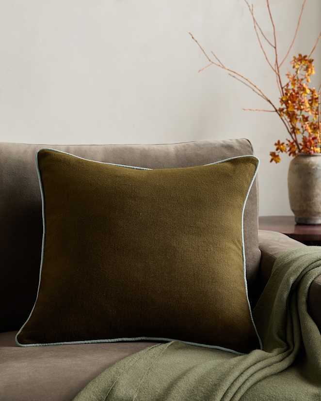 Olive/Light Blue Contrast Piped Wool Pillow Cover