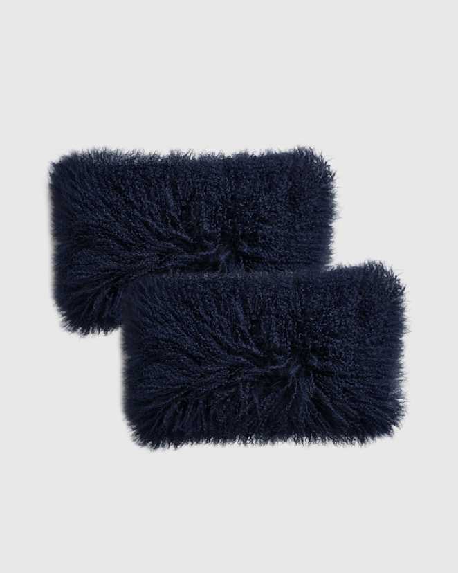 Indigo Blue Luxe Mongolian Lamb Pillow Cover (Set of 2)