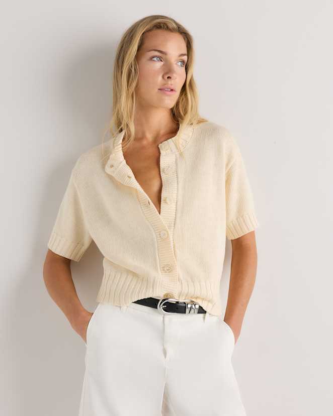 Sandstone Beige Cotton Linen Short Sleeve Cardigan