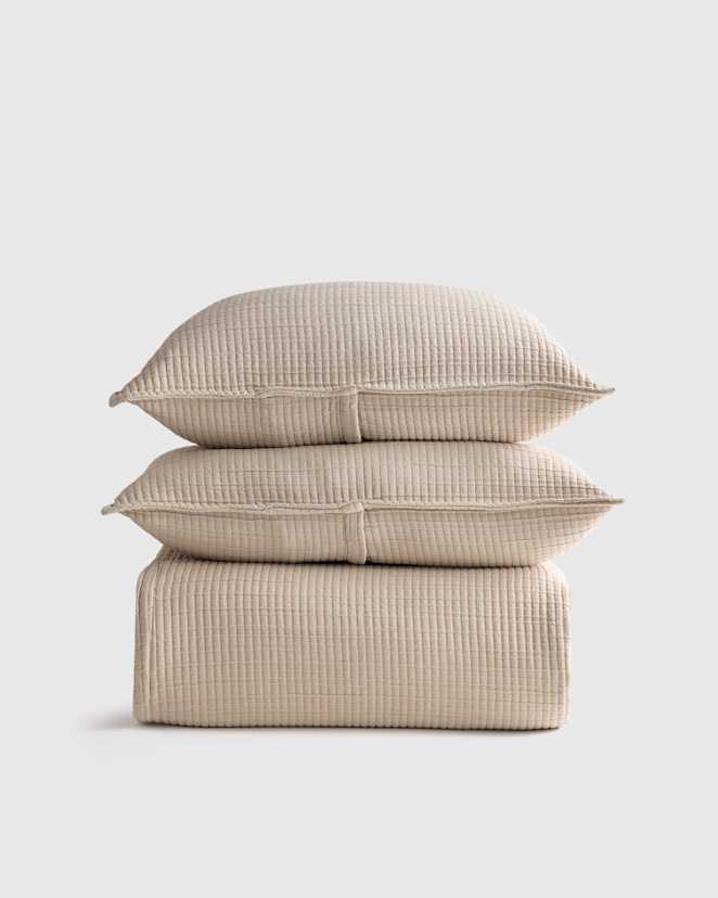 Toffee Organic Ribbed Cotton Coverlet Set