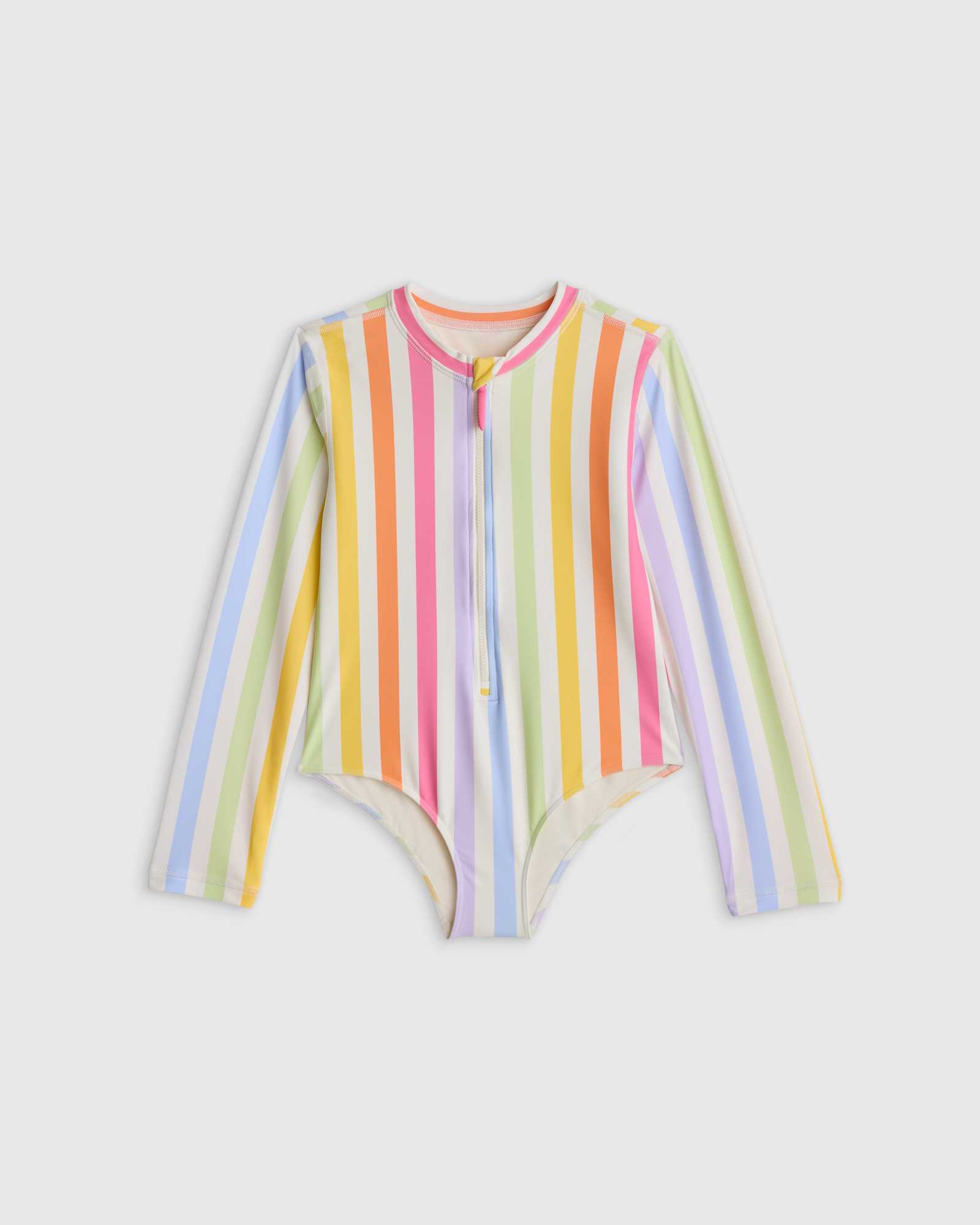 rainbow-stripe Long Sleeve Zip-Up Swimsuit
