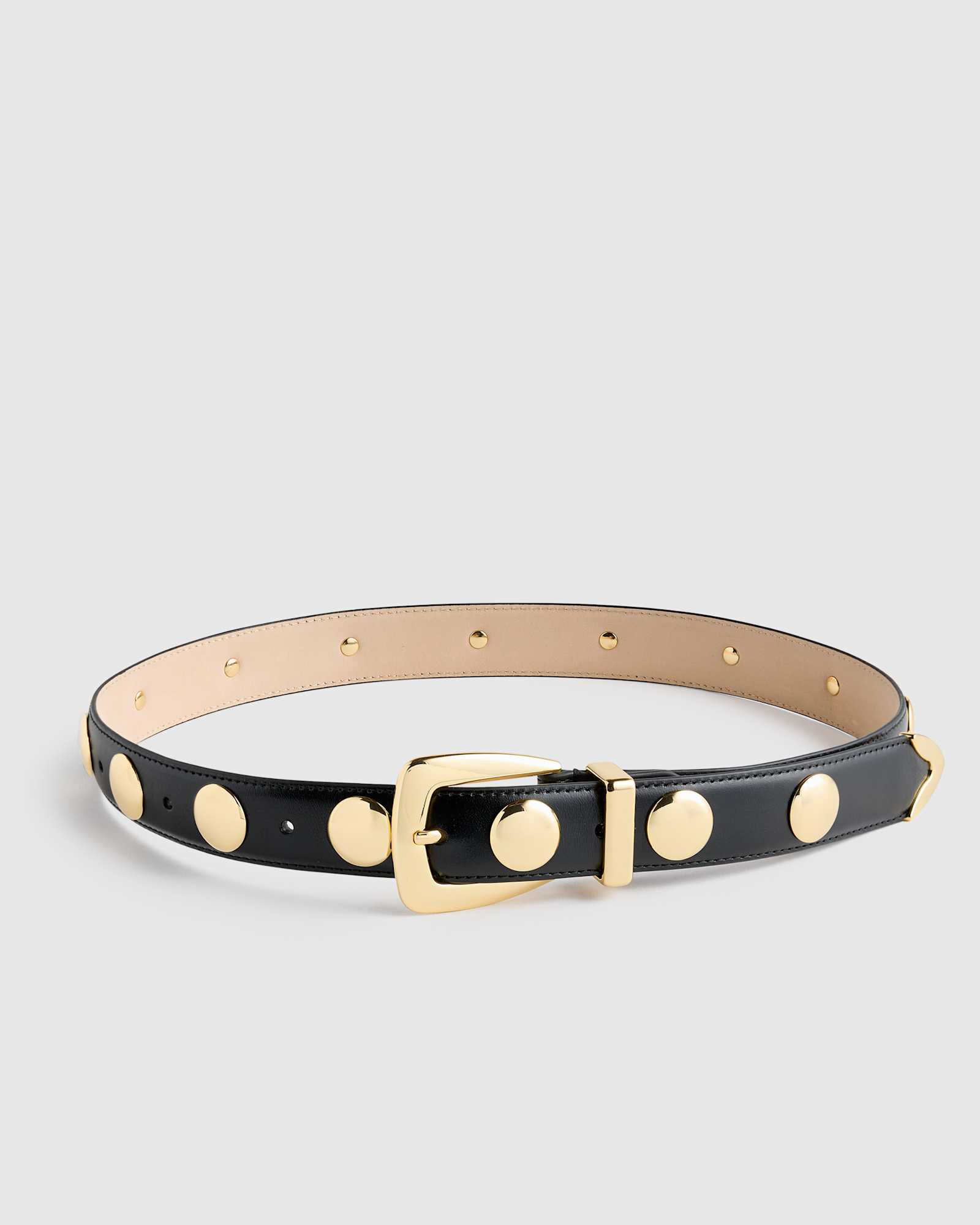 Black/Gold Ceinture Alyssa en cuir européen à clous