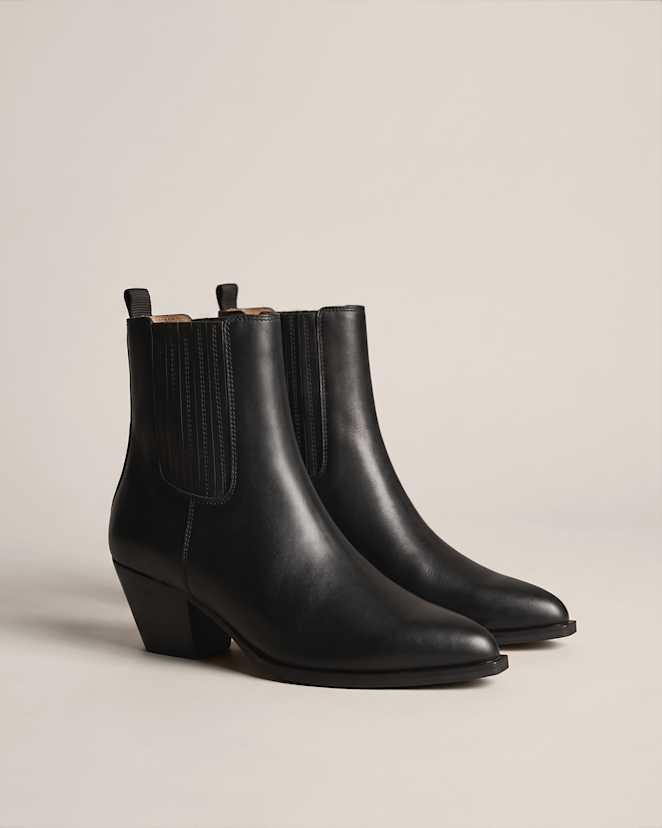 Black Italian Leather Western Chelsea Ankle Boot