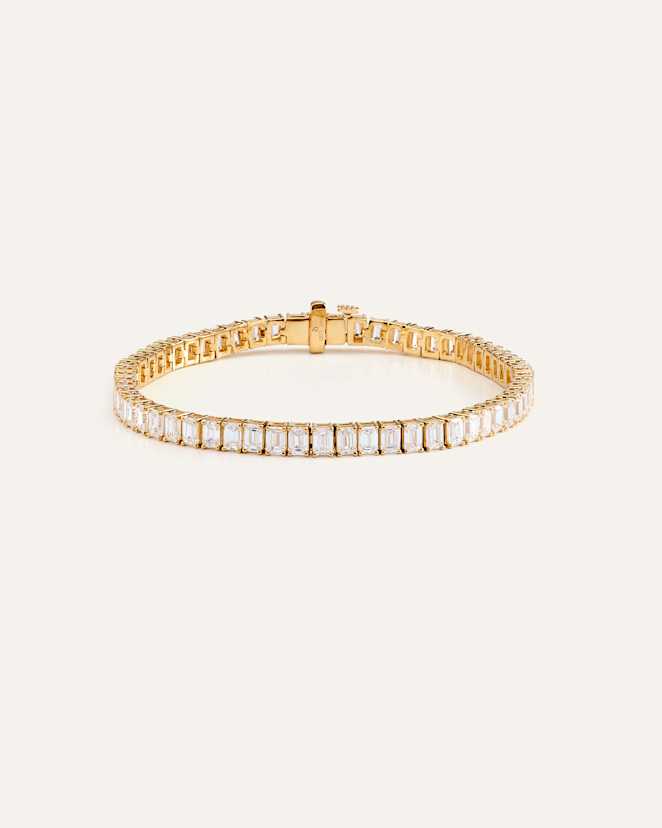 Yellow Gold 14K Gold Lab Grown Diamond North-South Emerald Tennis Bracelet - 10ctw