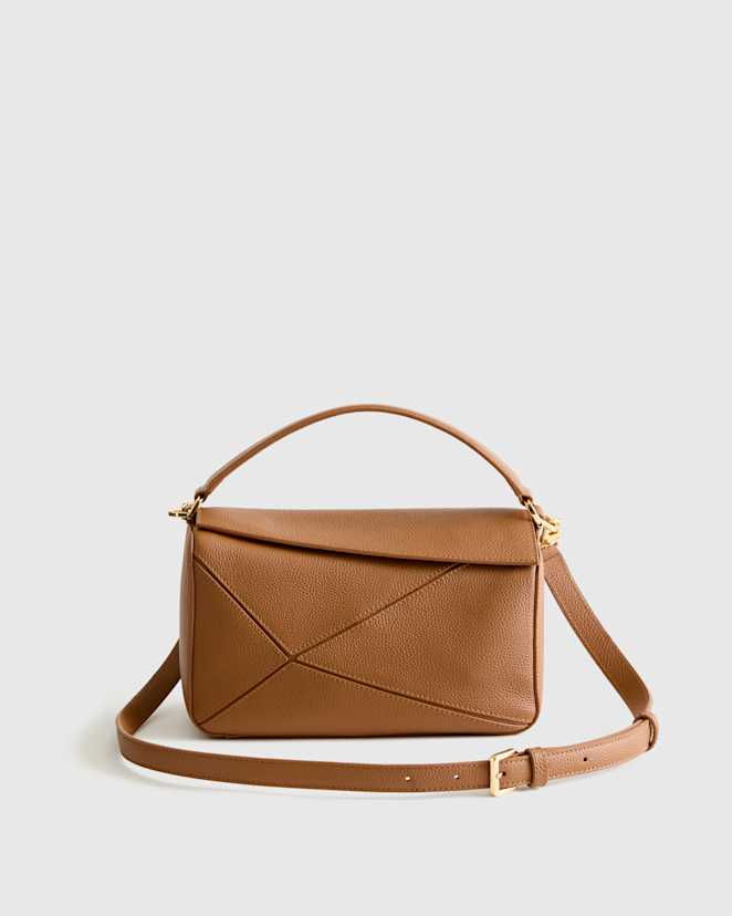 Cognac Italian Leather Patchwork Crossbody