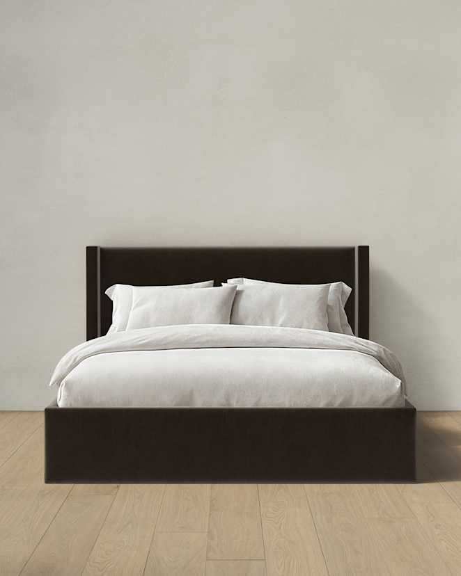 Chocolate Wingback Bed in Performance Velvet