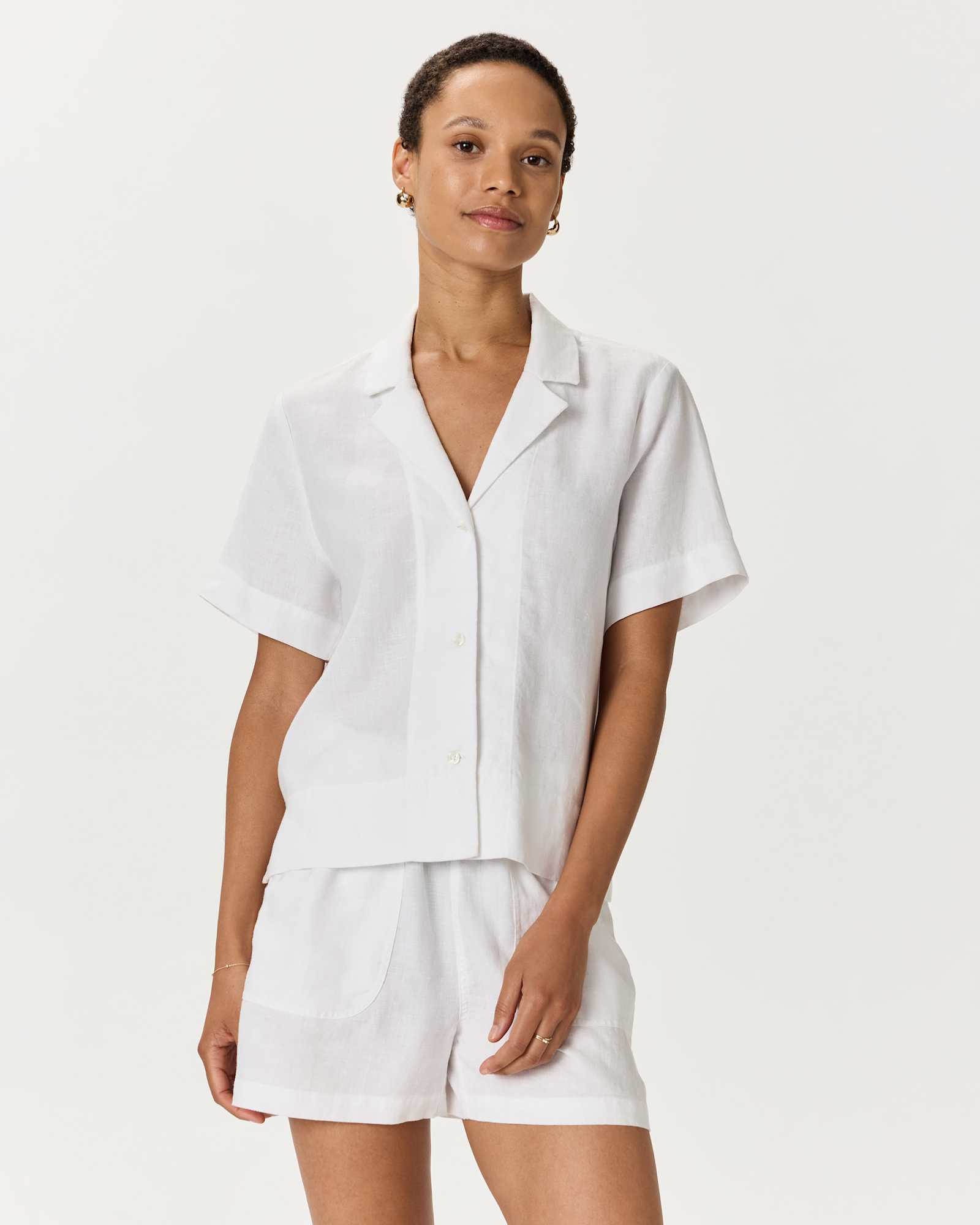 White 100% European Linen Short Sleeve Shirt