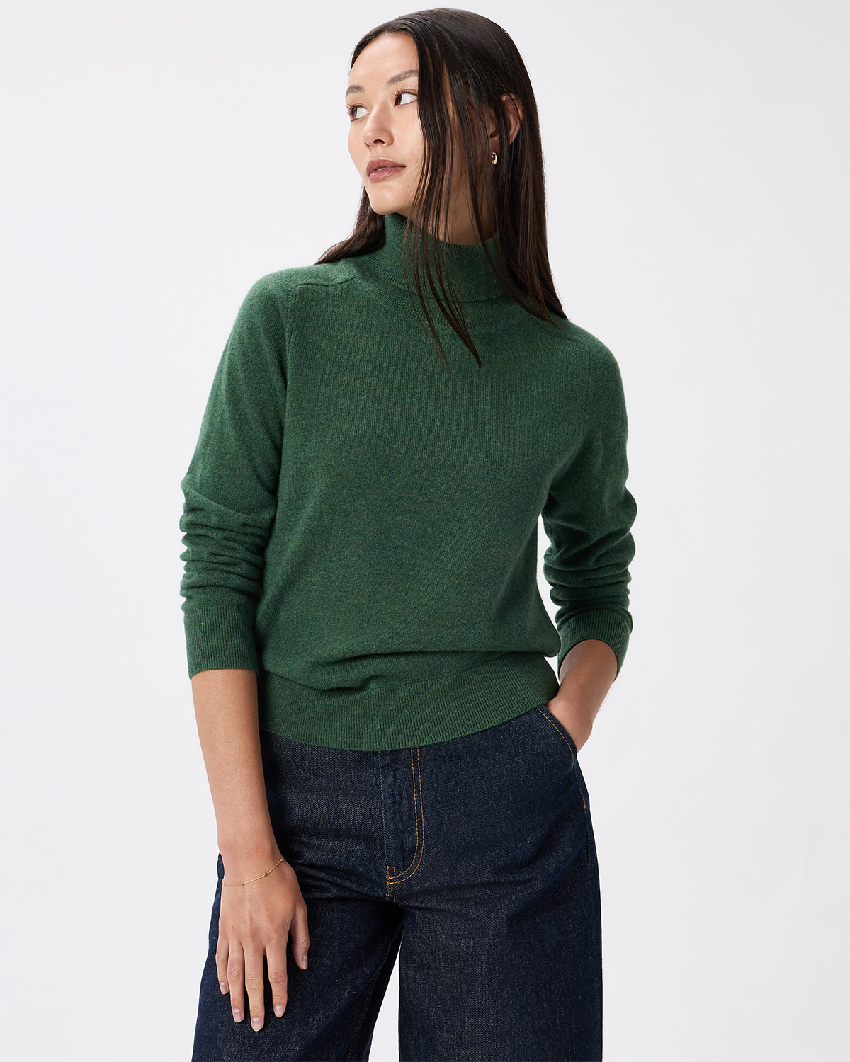 W-HKT-7-FSTFLG-01 EDITED Forest Floor Green Mongolian Cashmere Turtleneck Sweater
