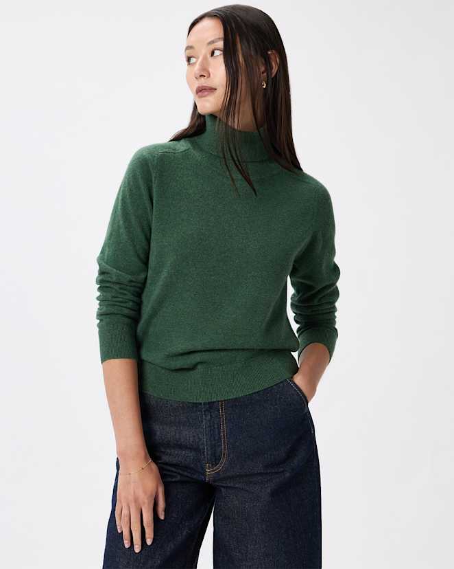 Forest Floor Green Mongolian Cashmere Turtleneck Sweater