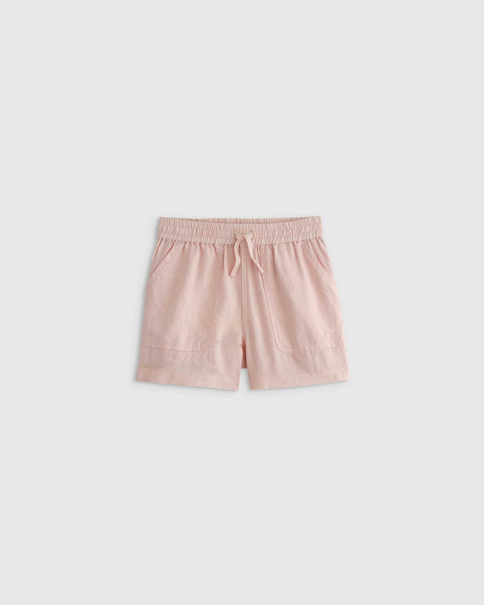 pale-pink 100% European Linen Drawstring Shorts