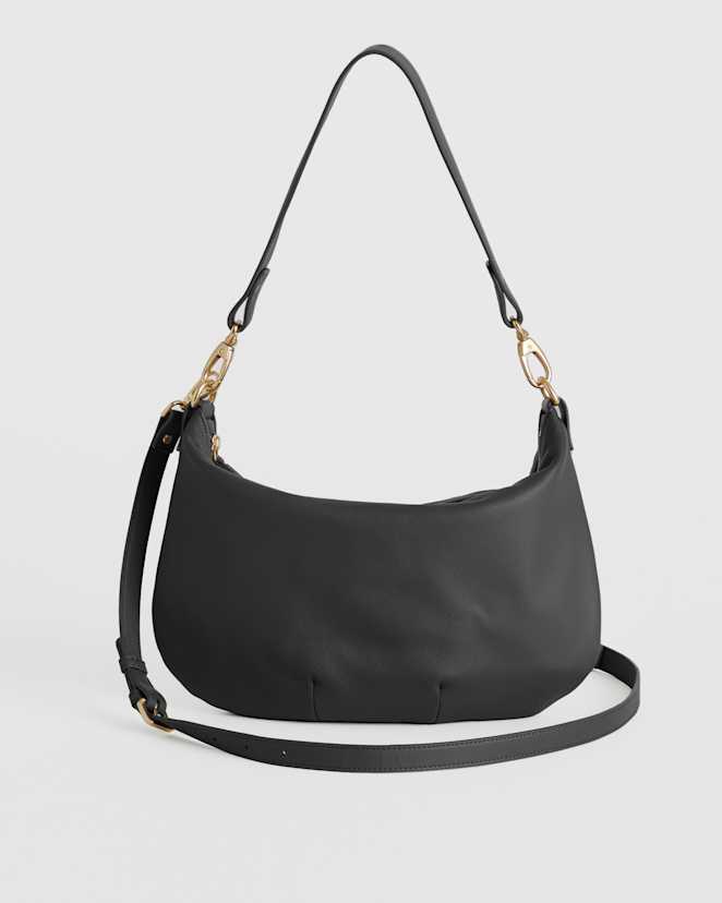 Black Italian Leather Convertible Crescent Shoulder Bag