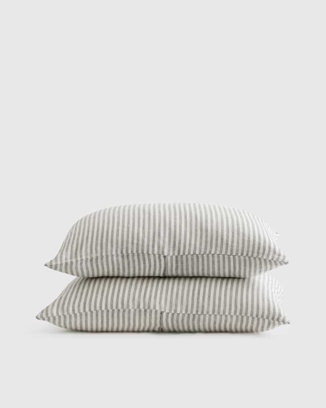 Grey/White Stripe European Linen Stripe Sham Set