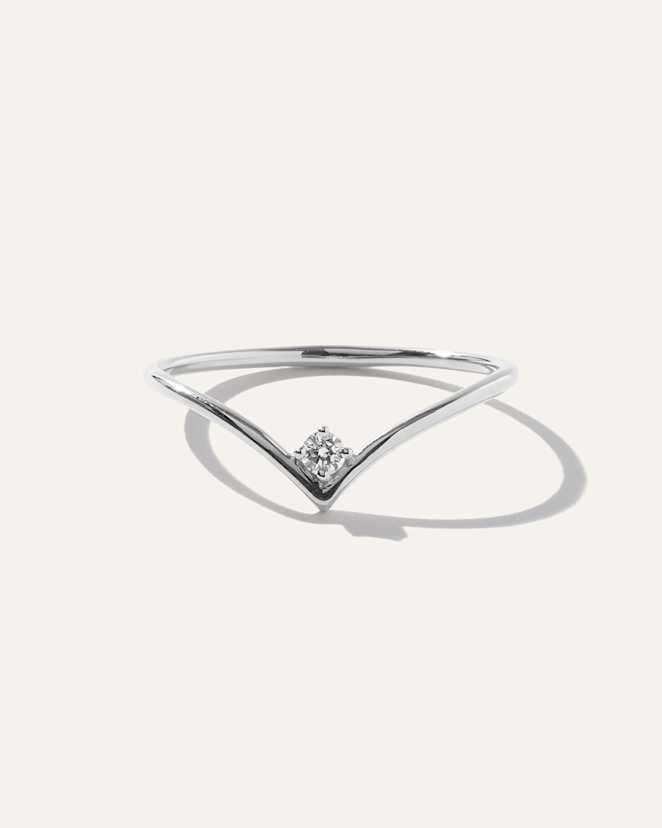White Gold 14K Gold Solitaire Diamond Chevron Ring