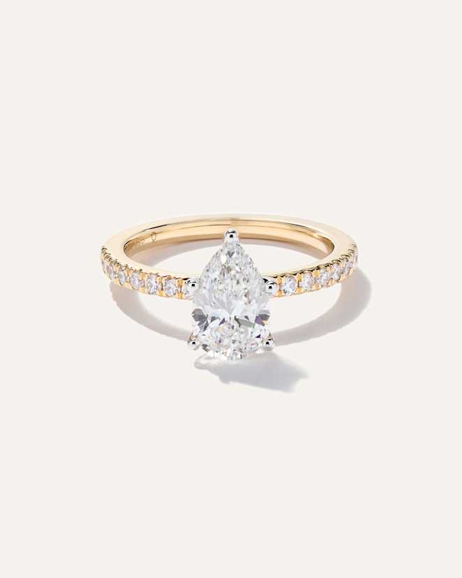 Yellow Gold Lab Grown Diamond Pear Petite Pave Engagement Ring - 1.5ct