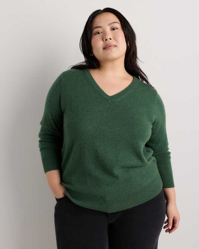 Forest Floor Green Mongolian Cashmere V-Neck Sweater