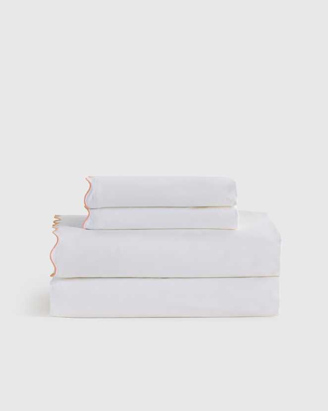 White/Rose Classic Organic Percale Scallop Sheet Set