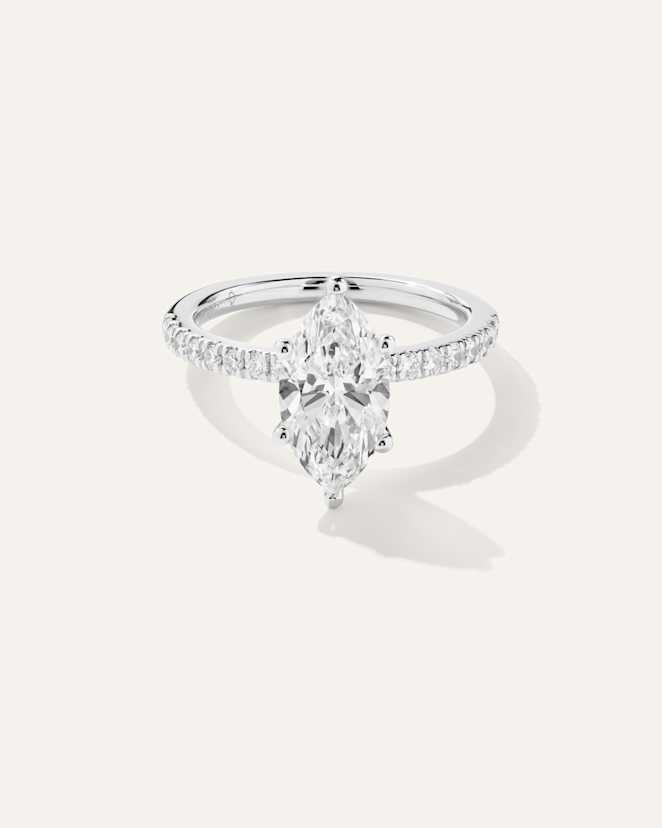 White Gold Lab Grown Diamond Marquise Petite Pave Engagement Ring