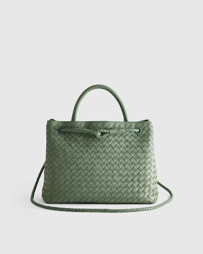 Sage Italian Leather Handwoven Satchel