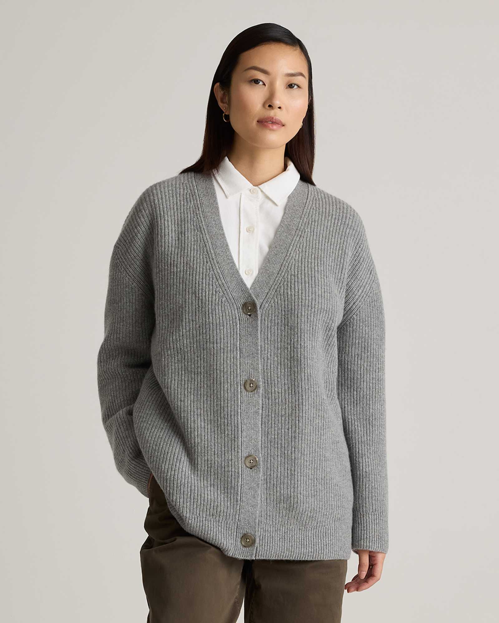 heather-grey Mongolian Cashmere Oversized Boyfriend Cardigan Sweater