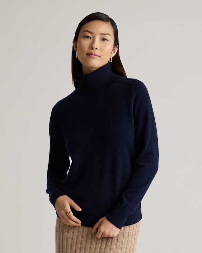 True Navy Mongolian Cashmere Turtleneck Sweater