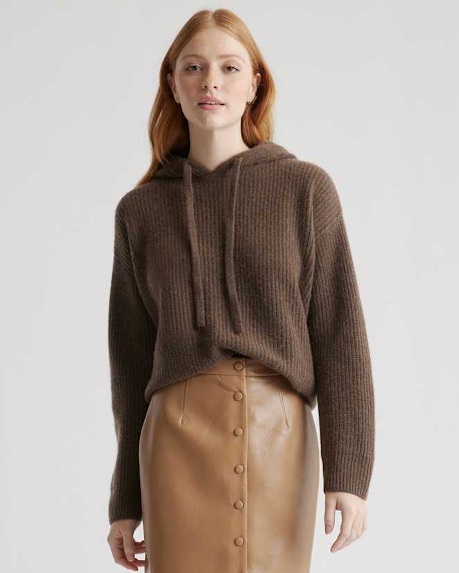 Brown Mongolian Cashmere Fisherman Pullover Hoodie