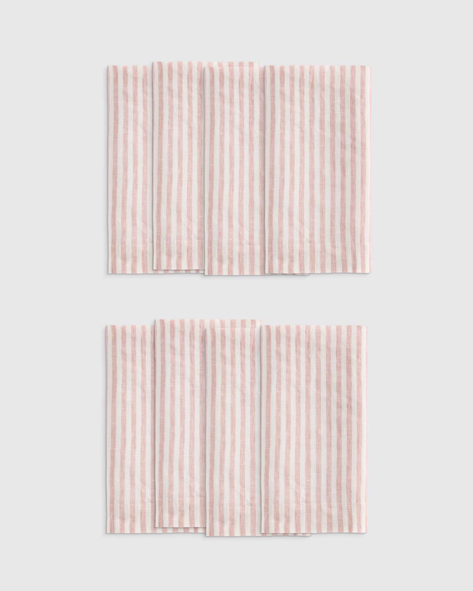 Dusty Mauve/White Stripe European Linen Wide-Hem Stripe Napkins, Set of 8