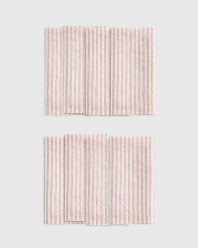 Dusty Mauve/White Stripe European Linen Wide-Hem Stripe Napkins, Set of 8