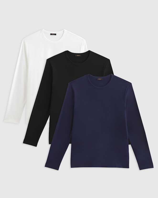 White 100% Pima Cotton Luxe Touch Long Sleeve Tee 3 Pack Bundle
