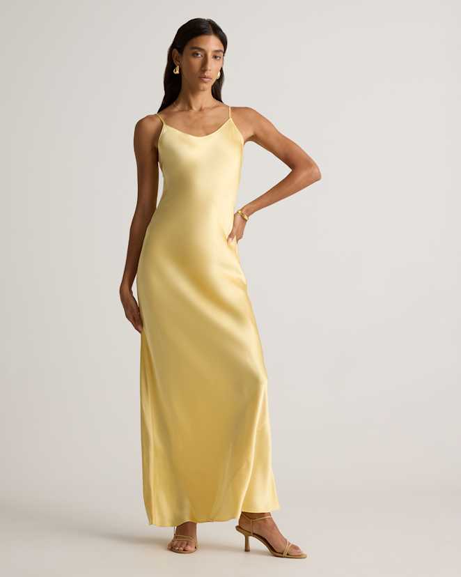 Butter Yellow 100% Washable Silk Maxi Slip Dress