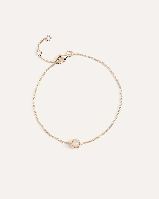 Opal 14K Gold Birthstone Solitaire Bezel Bracelet