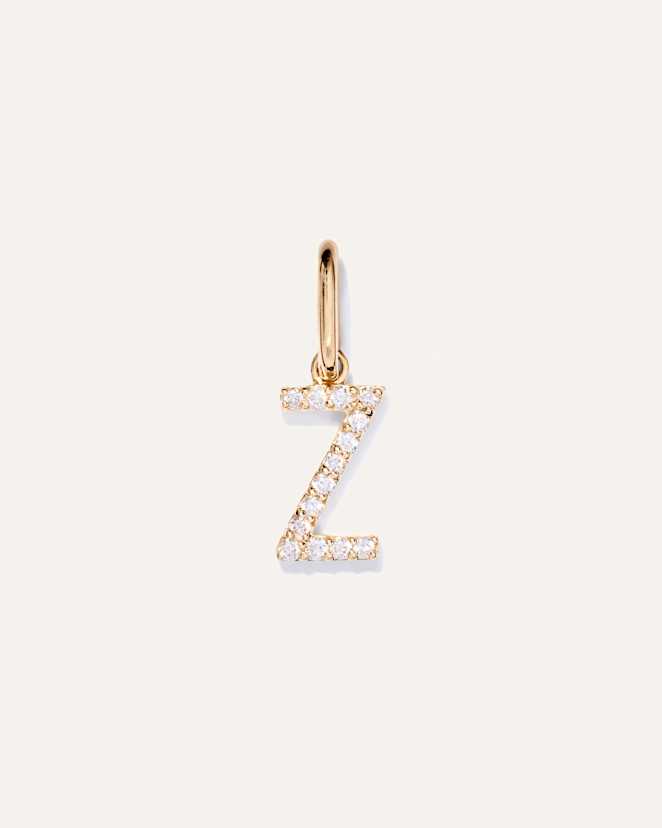 Yellow Gold Breloque en or 14 carats avec lettre pavée de diamants