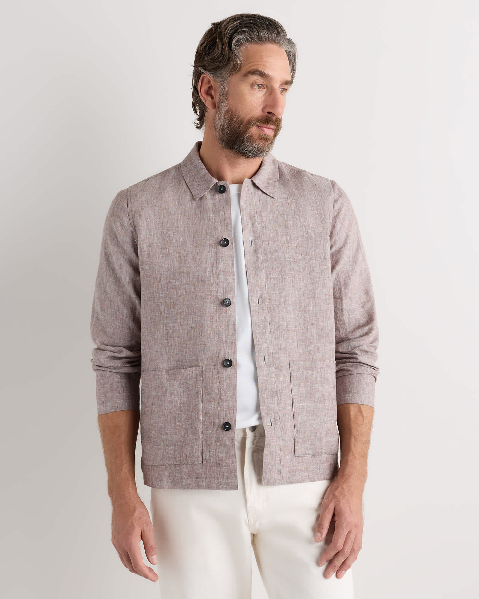 Taupe Brown Chambray 100% European Linen Chore Jacket