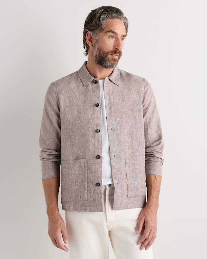 Taupe Brown Chambray 100% European Linen Chore Jacket