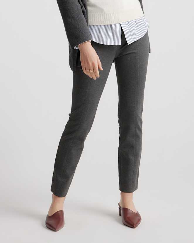 Charcoal Ultra-Stretch Ponte Pintuck Ankle Pants