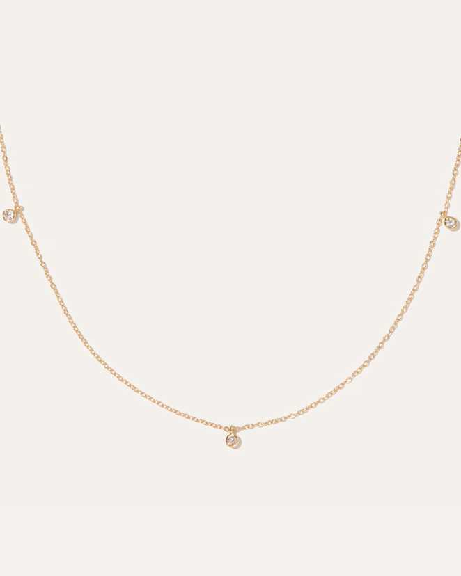 Gold Vermeil Collier ras du cou à trois saphirs blancs sertis clos