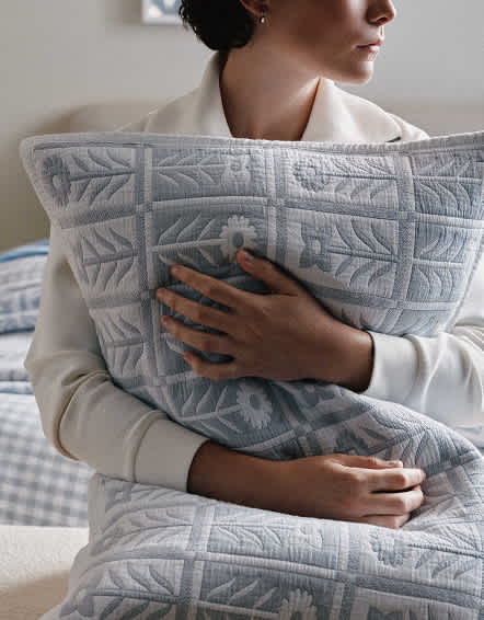Blue Fog Organic Cotton Jacquard Floral Coverlet Set