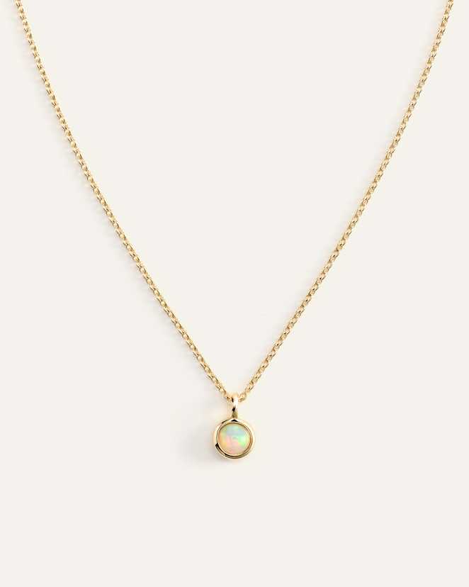 Opal 14K Gold Birthstone Solitaire Bezel Pendant