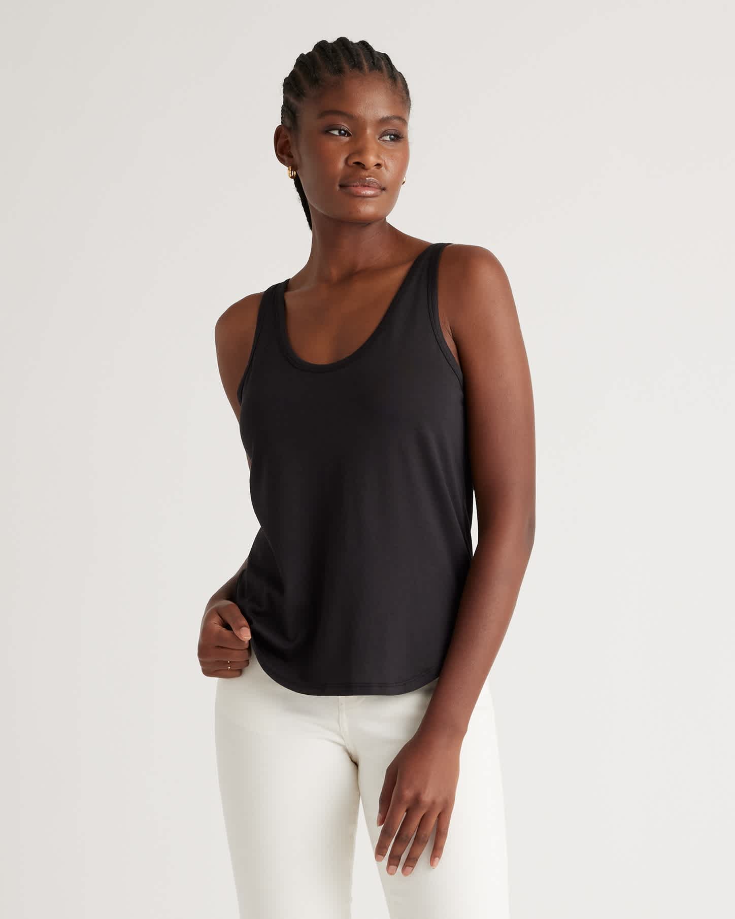 black Cotton Modal Double Scoop Neck Tank