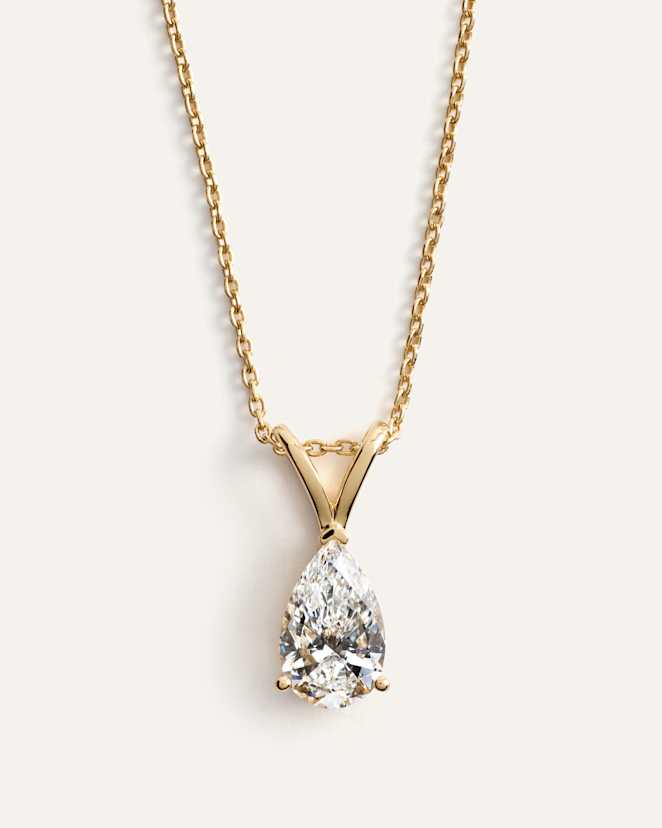 Yellow Gold 14K Gold Lab Grown Diamond Pear Solitaire Necklace - 1ctw