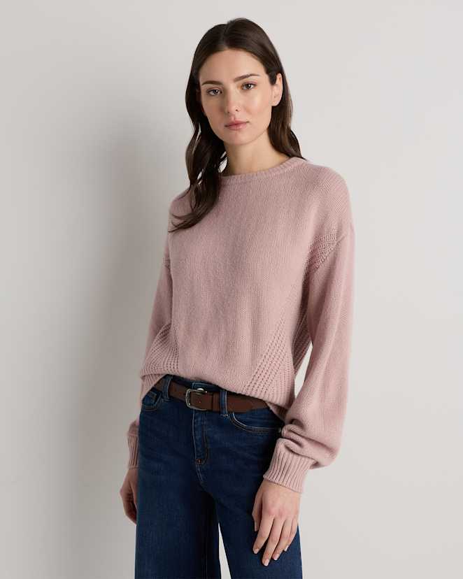 Desert Bloom Pink 100% Yak Wool Pointelle Detail Relaxed Crew